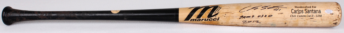 Carlos Santana Signed Custom Engraved Marucci Baseball Bat Inscribed "Game Used 2012" (Hollywood Collectibles COA) at PristineAuction.com Carlos Santana Signed Custom Engraved Marucci Baseball Bat Inscribed "Game Used 2012" (Hollywood Collectibles COA) at PristineAuction.com
