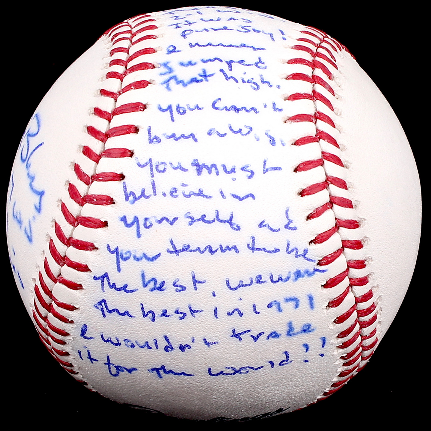 Steve Blass Signed OML "Complete Game 7 Win 1971 World Series" Story Ball with Extensive Inscription (Stallard COA) at PristineAuction.com Steve Blass Signed OML "Complete Game 7 Win 1971 World Series" Story Ball with Extensive Inscription (Stallard COA) at PristineAuction.com