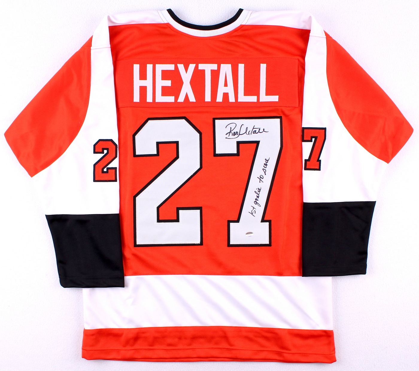 Ron Hextall Signed Flyers Jersey Inscribed "First Goalie To Score" (SI COA) at PristineAuction.com Ron Hextall Signed Flyers Jersey Inscribed "First Goalie To Score" (SI COA) at PristineAuction.com
