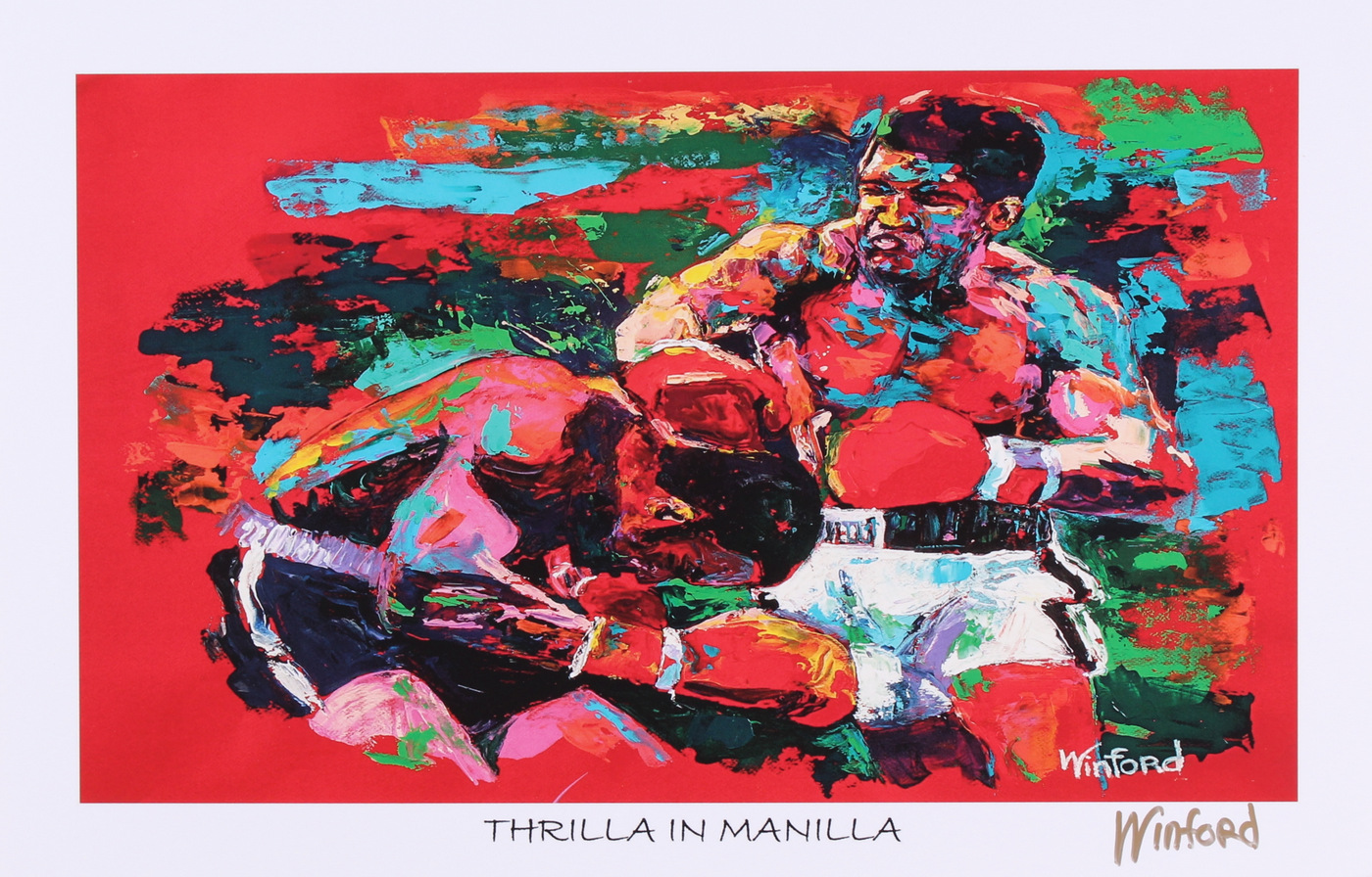 Muhammad Ali vs. Joe Frazier 11x17 "Thrilla in Manilla" Signed Winford Lithograph (Winford) at PristineAuction.com Muhammad Ali vs. Joe Frazier 11x17 "Thrilla in Manilla" Signed Winford Lithograph (Winford) at PristineAuction.com