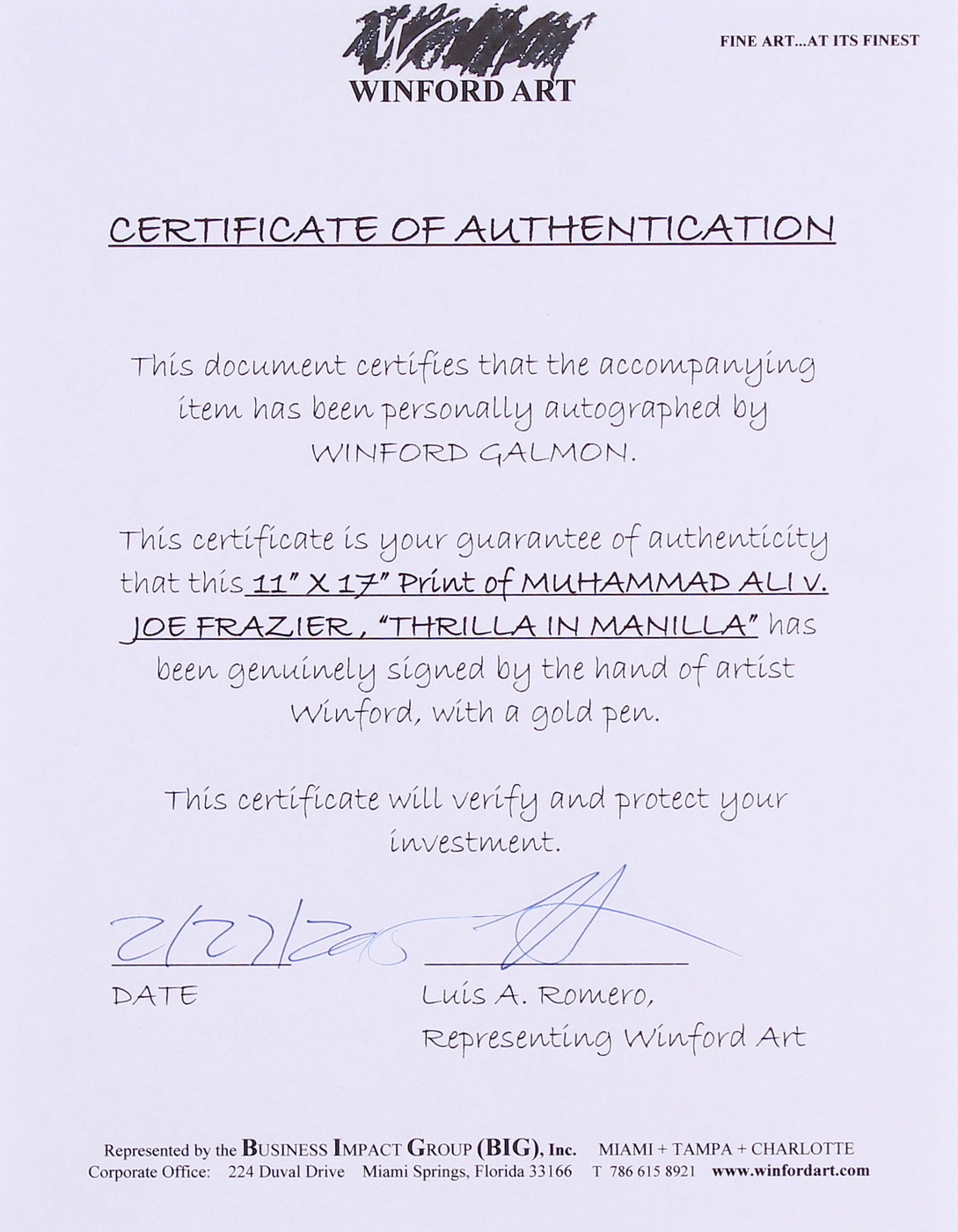 Muhammad Ali vs. Joe Frazier 11x17 "Thrilla in Manilla" Signed Winford Lithograph (Winford) at PristineAuction.com Muhammad Ali vs. Joe Frazier 11x17 "Thrilla in Manilla" Signed Winford Lithograph (Winford) at PristineAuction.com