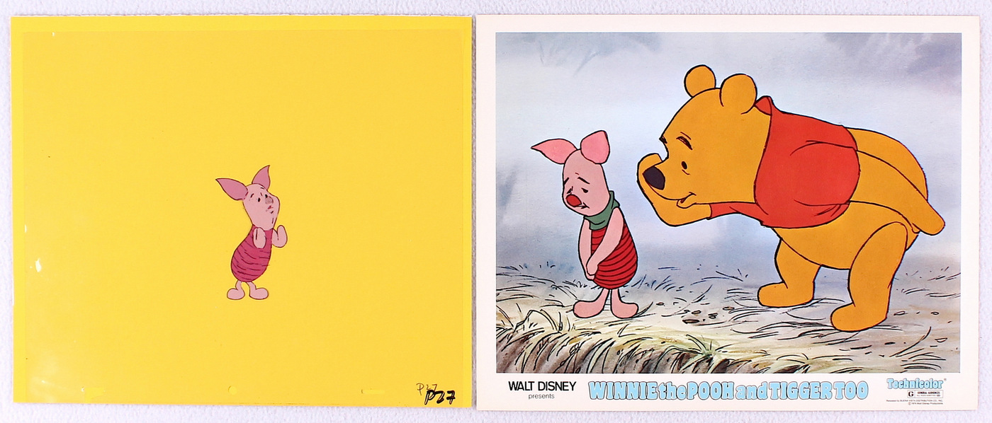 Lot of (2) Vintage Winnie the Pooh & Piglet Items Including Piglet "Winnie the Pooh" Walt Disney Original Hand-Painted Animation Production Cel & "Winnie the Pooh and Tigger Too" Lobby Card at PristineAuction.com Lot of (2) Vintage Winnie the Pooh & Piglet Items Including Piglet "Winnie the Pooh" Walt Disney Original Hand-Painted Animation Production Cel & "Winnie the Pooh and Tigger Too" Lobby Card at PristineAuction.com