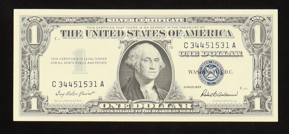 1957 United States $1 One Dollar Silver Certificate - Blue Seal at PristineAuction.com 1957 United States $1 One Dollar Silver Certificate - Blue Seal at PristineAuction.com