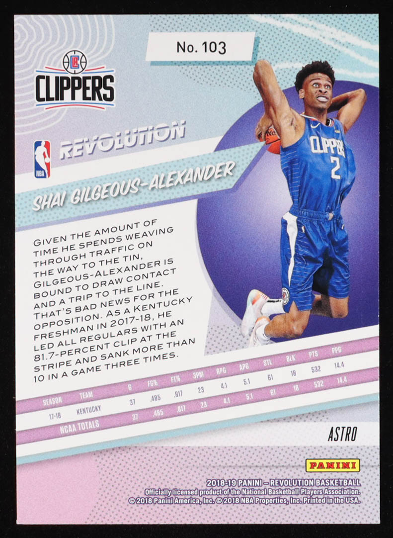 Shai Gilgeous-Alexander 2018-19 Panini Revolution Astro #103 RC at PristineAuction.com Shai Gilgeous-Alexander 2018-19 Panini Revolution Astro #103 RC at PristineAuction.com