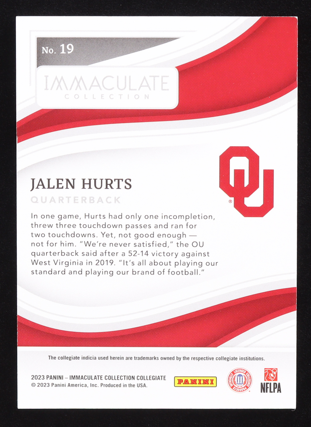 Jalen Hurts 2023 Immaculate Collection Collegiate #19 #82/99 at PristineAuction.com Jalen Hurts 2023 Immaculate Collection Collegiate #19 #82/99 at PristineAuction.com