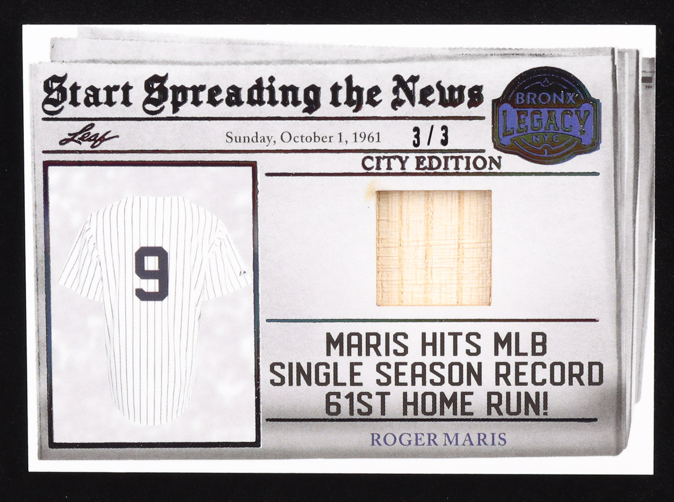 Roger Maris 2023 Leaf A Bronx Legacy Start Spreading the News Black #SSN6 #3/3 at PristineAuction.com Roger Maris 2023 Leaf A Bronx Legacy Start Spreading the News Black #SSN6 #3/3 at PristineAuction.com