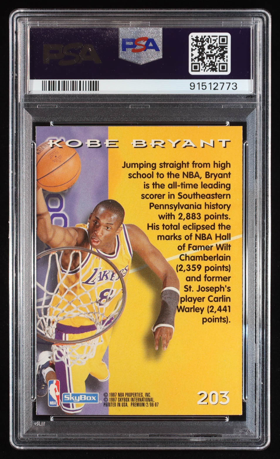 Kobe Bryant 1996-97 SkyBox Premium #203 ROO RC (PSA 8) at PristineAuction.com Kobe Bryant 1996-97 SkyBox Premium #203 ROO RC (PSA 8) at PristineAuction.com