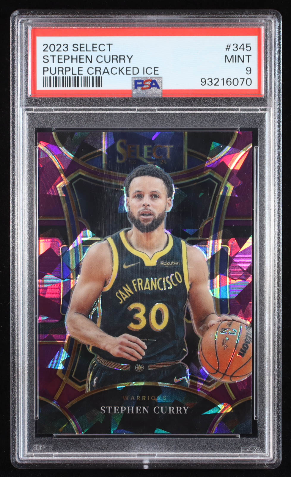 Stephen Curry 2023-24 Select Prizms Purple Cracked Ice #345 #63/99 (PSA 9) at PristineAuction.com Stephen Curry 2023-24 Select Prizms Purple Cracked Ice #345 #63/99 (PSA 9) at PristineAuction.com