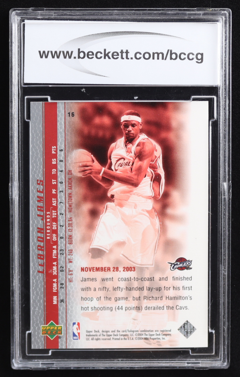 LeBron James 2003-04 Upper Deck Phenomenal Beginning LeBron James #16 RC / James Is Always Ready (BCCG 10) at PristineAuction.com LeBron James 2003-04 Upper Deck Phenomenal Beginning LeBron James #16 RC / James Is Always Ready (BCCG 10) at PristineAuction.com