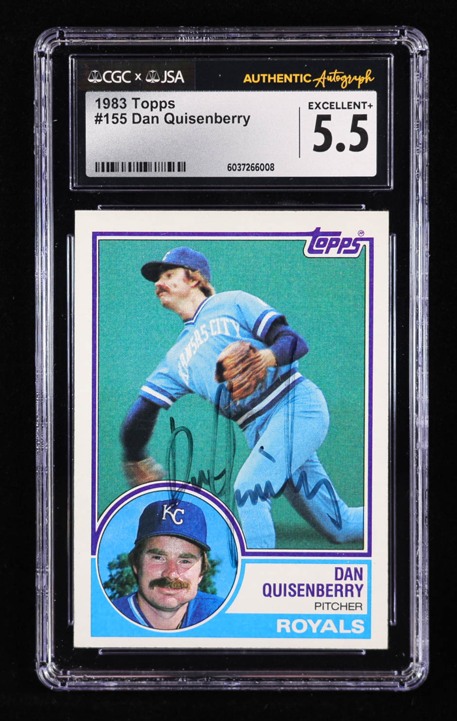 Dan Quisenberry Signed 1983 Topps #155 (CGC 5.5) at PristineAuction.com Dan Quisenberry Signed 1983 Topps #155 (CGC 5.5) at PristineAuction.com