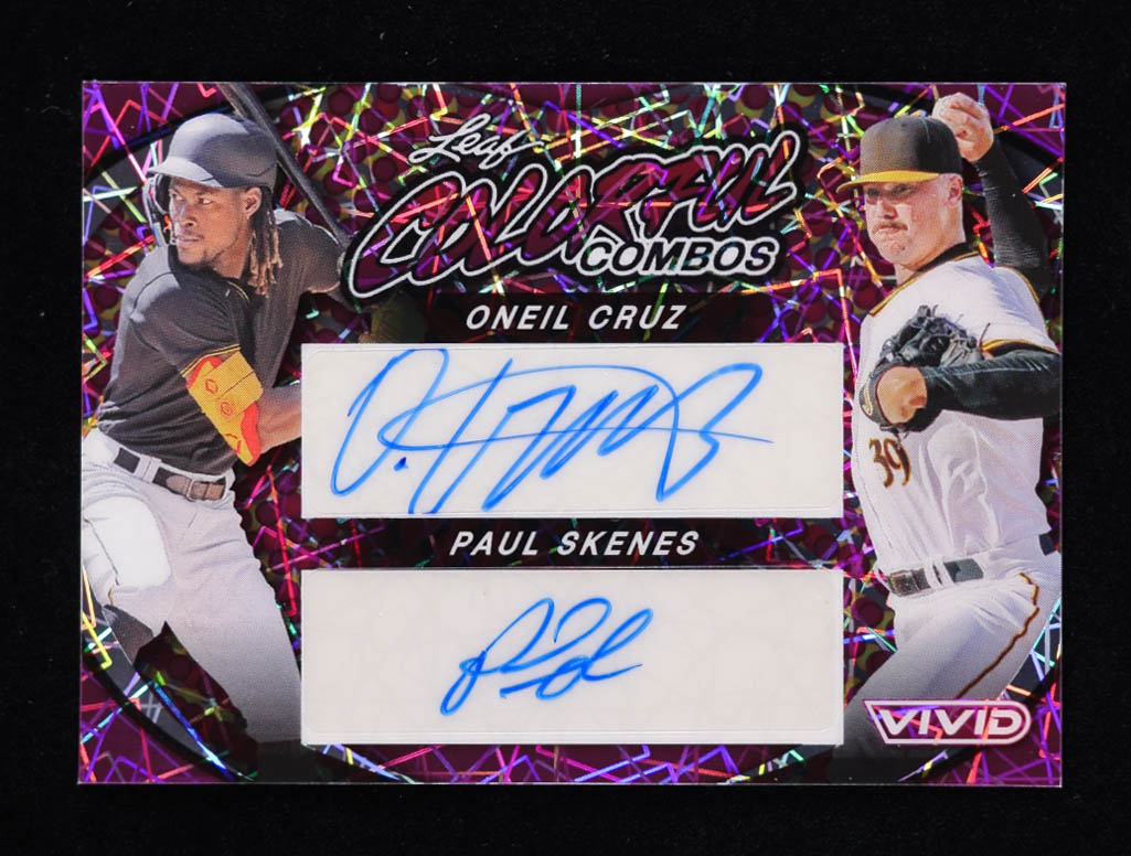 Oneil Cruz / Paul Skenes Signed 2023 Leaf Vivid Colorful Combos Purple Lazer #CCD-18 #1/1 at PristineAuction.com Oneil Cruz / Paul Skenes Signed 2023 Leaf Vivid Colorful Combos Purple Lazer #CCD-18 #1/1 at PristineAuction.com