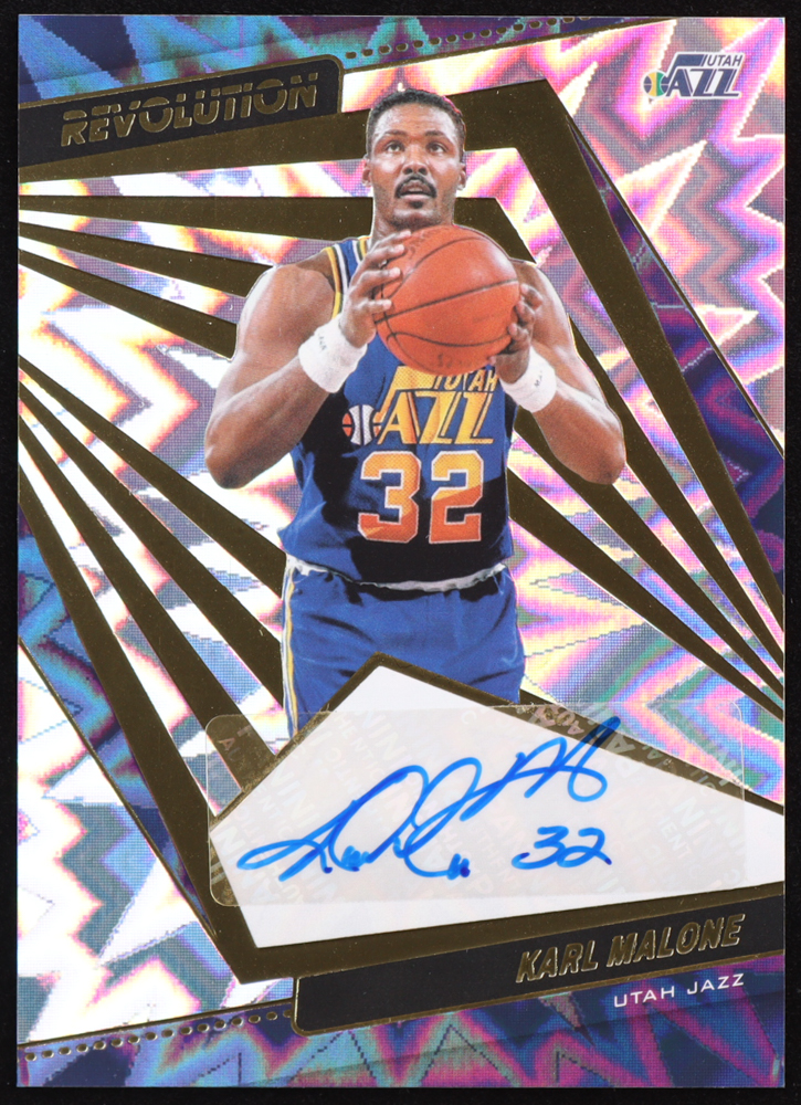 Karl Malone 2021-22 Panini Revolution Autographs Fractal #AGKML #49/100 at PristineAuction.com Karl Malone 2021-22 Panini Revolution Autographs Fractal #AGKML #49/100 at PristineAuction.com