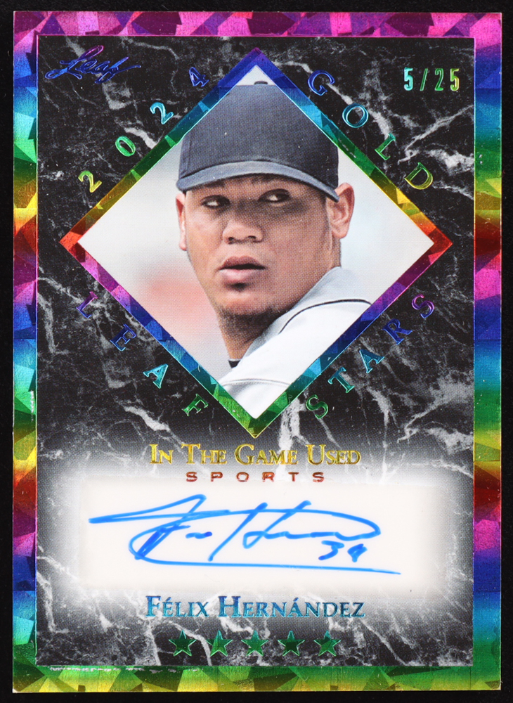 Felix Hernandez 2024 Leaf ITG Used Sports Gold Stars Autograph Rainbow #LGSFH1 #05/25 at PristineAuction.com Felix Hernandez 2024 Leaf ITG Used Sports Gold Stars Autograph Rainbow #LGSFH1 #05/25 at PristineAuction.com