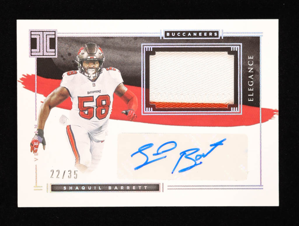 Shaquil Barrett 2021 Panini Impeccable Elegance Veteran Patch Autographs Silver #20 #22/35 at PristineAuction.com Shaquil Barrett 2021 Panini Impeccable Elegance Veteran Patch Autographs Silver #20 #22/35 at PristineAuction.com