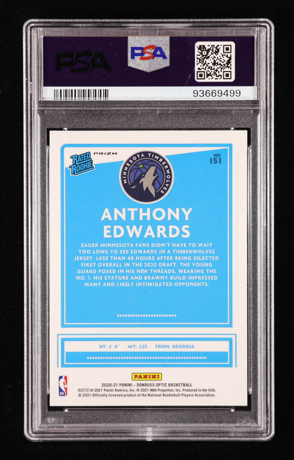 Anthony Edwards 2020-21 Donruss Optic Target Box Set #151 RR RC (PSA 10) at PristineAuction.com Anthony Edwards 2020-21 Donruss Optic Target Box Set #151 RR RC (PSA 10) at PristineAuction.com