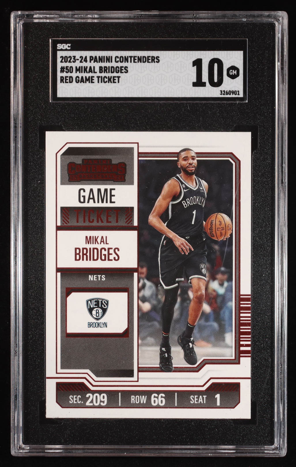 Mikal Bridges 2023-24 Panini Contenders Game Ticket Red #50 (SGC 10) at PristineAuction.com Mikal Bridges 2023-24 Panini Contenders Game Ticket Red #50 (SGC 10) at PristineAuction.com