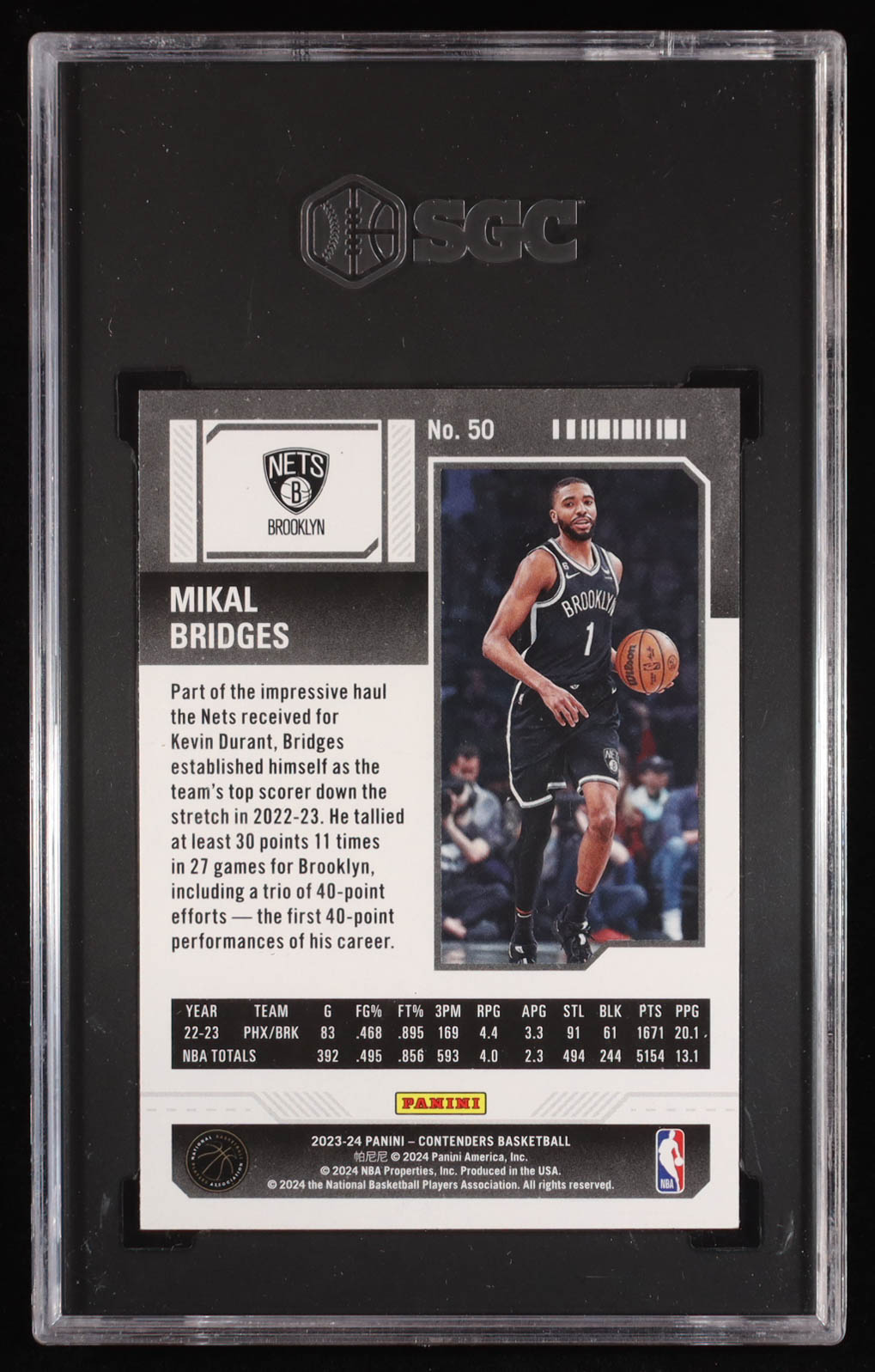Mikal Bridges 2023-24 Panini Contenders Game Ticket Red #50 (SGC 10) at PristineAuction.com Mikal Bridges 2023-24 Panini Contenders Game Ticket Red #50 (SGC 10) at PristineAuction.com