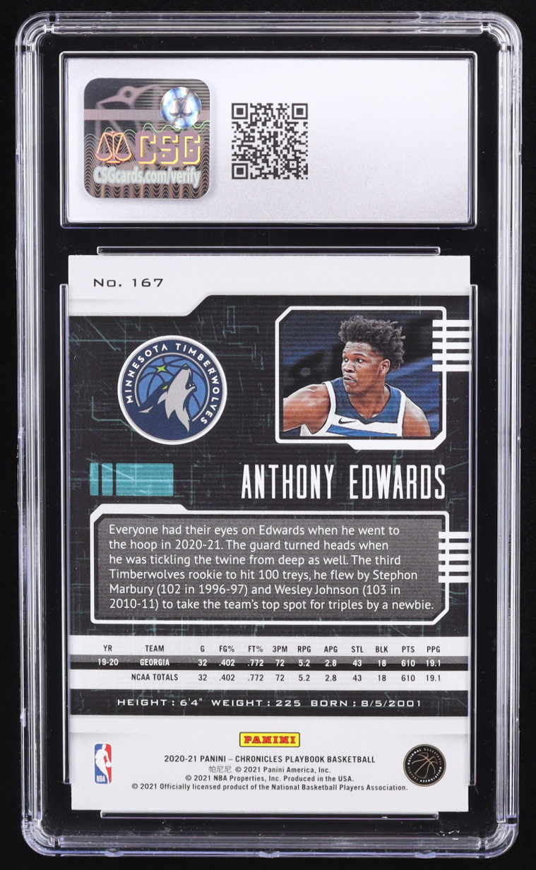 Anthony Edwards 2020-21 Panini Chronicles #167 RC / Playbook (CGC 10) at PristineAuction.com Anthony Edwards 2020-21 Panini Chronicles #167 RC / Playbook (CGC 10) at PristineAuction.com