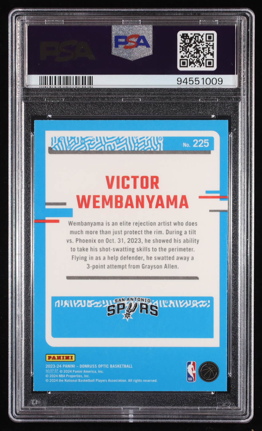 Victor Wembanyama 2023-24 Donruss Optic #225 RR RC (PSA 10) at PristineAuction.com Victor Wembanyama 2023-24 Donruss Optic #225 RR RC (PSA 10) at PristineAuction.com