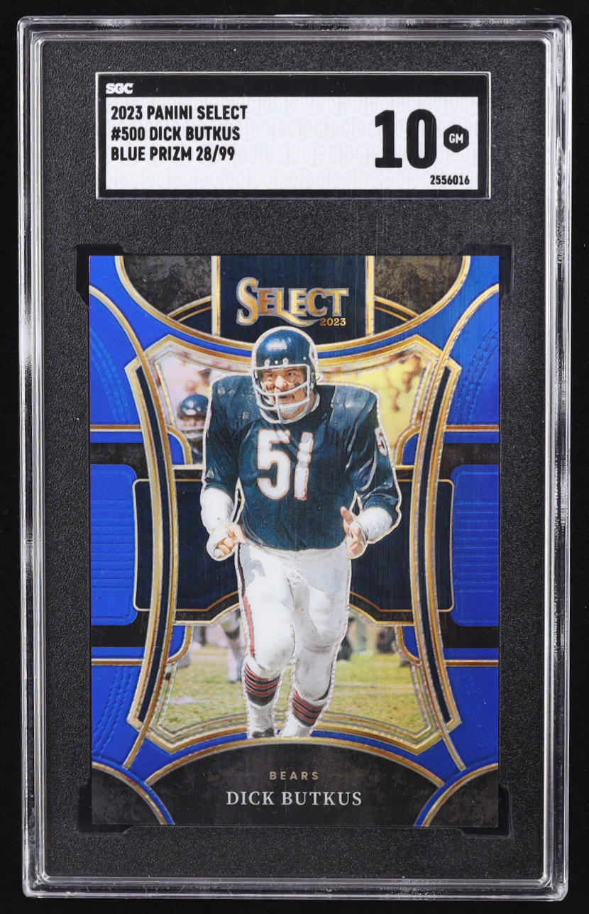 Dick Butkus 2023 Select Prizm Blue #500 #28/99 (SGC 10) at PristineAuction.com Dick Butkus 2023 Select Prizm Blue #500 #28/99 (SGC 10) at PristineAuction.com