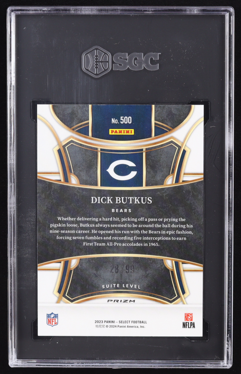Dick Butkus 2023 Select Prizm Blue #500 #28/99 (SGC 10) at PristineAuction.com Dick Butkus 2023 Select Prizm Blue #500 #28/99 (SGC 10) at PristineAuction.com
