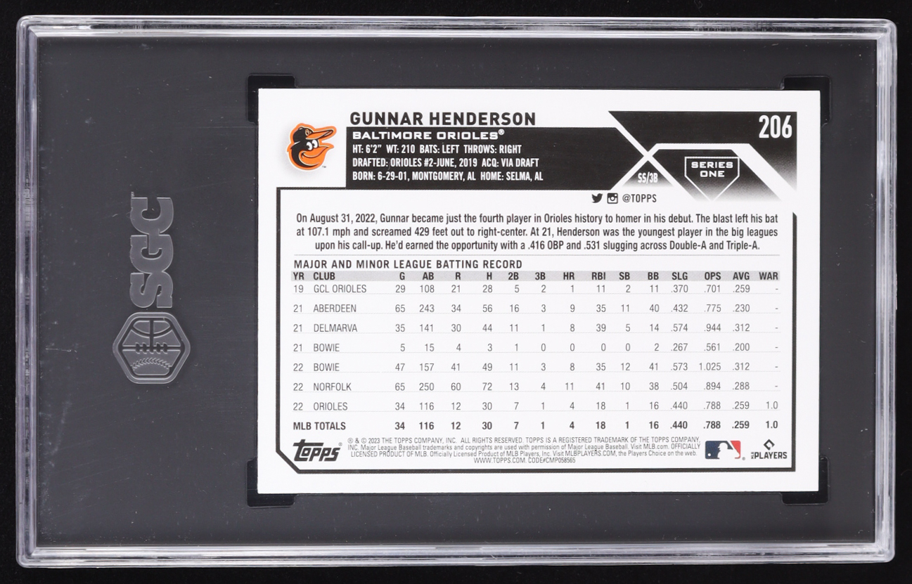 Gunnar Henderson 2023 Topps #206 RC (SGC 10) at PristineAuction.com Gunnar Henderson 2023 Topps #206 RC (SGC 10) at PristineAuction.com