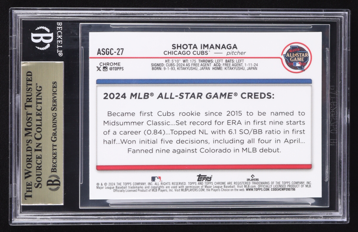 Shota Imanaga 2024 Topps Chrome Update '24 All-Star Game #ASGC27 RC (BGS 9.5) at PristineAuction.com Shota Imanaga 2024 Topps Chrome Update '24 All-Star Game #ASGC27 RC (BGS 9.5) at PristineAuction.com