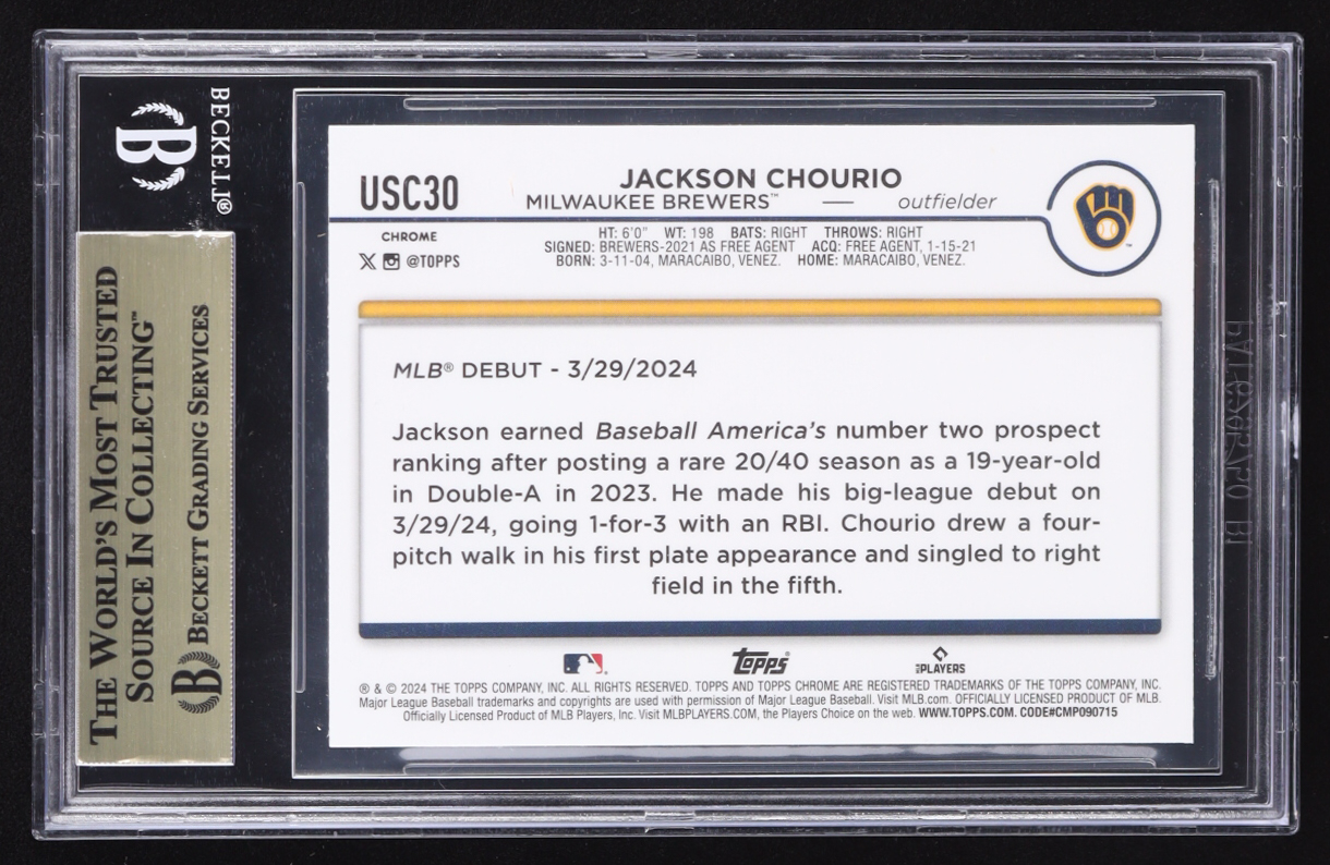 Jackson Chourio 2024 Topps Chrome Update #USC30 RC (BGS 9.5) at PristineAuction.com Jackson Chourio 2024 Topps Chrome Update #USC30 RC (BGS 9.5) at PristineAuction.com