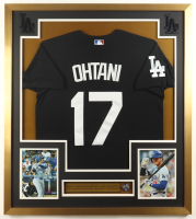 Shohei Ohtani Custom Framed Jersey Display with 2024 World Series Pin & (2) Cloth Team Logo Patches at PristineAuction.com