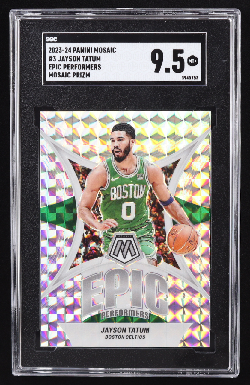 Jayson Tatum 2023-24 Panini Mosaic Epic Performers Mosaic #3 (SGC 9.5) at PristineAuction.com Jayson Tatum 2023-24 Panini Mosaic Epic Performers Mosaic #3 (SGC 9.5) at PristineAuction.com