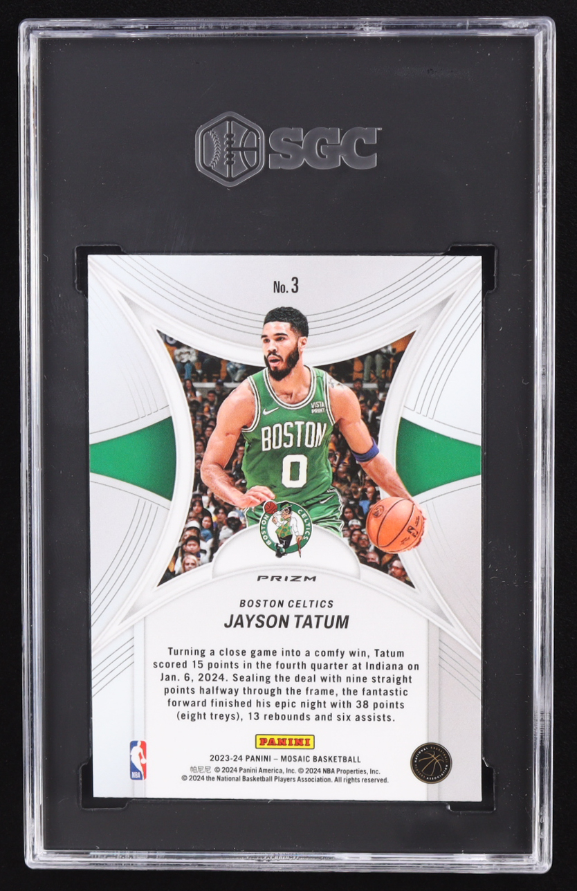 Jayson Tatum 2023-24 Panini Mosaic Epic Performers Mosaic #3 (SGC 9.5) at PristineAuction.com Jayson Tatum 2023-24 Panini Mosaic Epic Performers Mosaic #3 (SGC 9.5) at PristineAuction.com