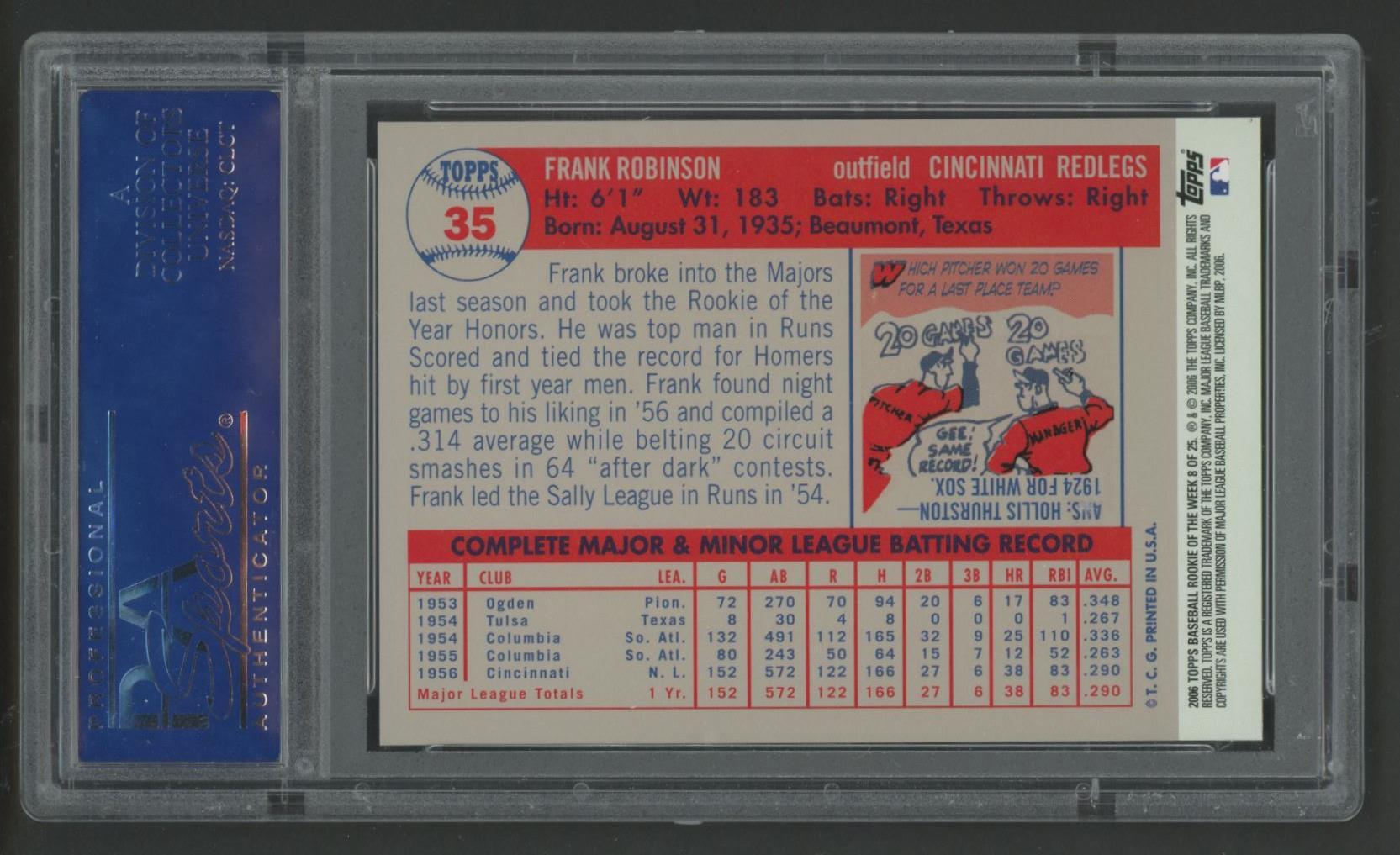 Frank Robinson 2006 Topps Rookie of the Week #8 (PSA 10) at PristineAuction.com Frank Robinson 2006 Topps Rookie of the Week #8 (PSA 10) at PristineAuction.com