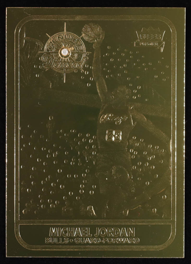Michael Jordan 1996 Fleer 23Kt Genuine Diamond Gold Card #353/595 at PristineAuction.com Michael Jordan 1996 Fleer 23Kt Genuine Diamond Gold Card #353/595 at PristineAuction.com