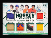 Gilbert Perreault / Darryl Sittler / Billy Smith / Reggie Leach / Gilles Meloche / Rick Macleish 2020 Leaf In The Game Used Hockey Hockey Redraft 1970 Green #HR-05 #4/4 at PristineAuction.com