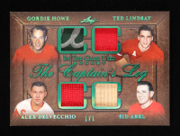 Gordie Howe / Ted Lindsay / Alex Delvecchio / Sid Abel 2020 Leaf In The Game Used Hockey The Captain's Log Green #TCL-16 #1/1 at PristineAuction.com