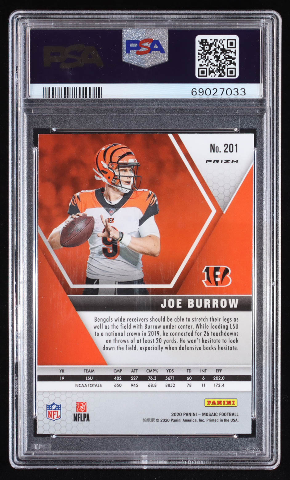 Joe Burrow 2020 Panini Mosaic Mosaic Reactive Orange #201 RC (PSA 9) at PristineAuction.com Joe Burrow 2020 Panini Mosaic Mosaic Reactive Orange #201 RC (PSA 9) at PristineAuction.com