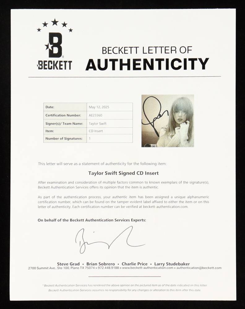 Taylor Swift Signed "The Tortured Poets Department" CD Insert With Case & Disc (Beckett) at PristineAuction.com Taylor Swift Signed "The Tortured Poets Department" CD Insert With Case & Disc (Beckett) at PristineAuction.com