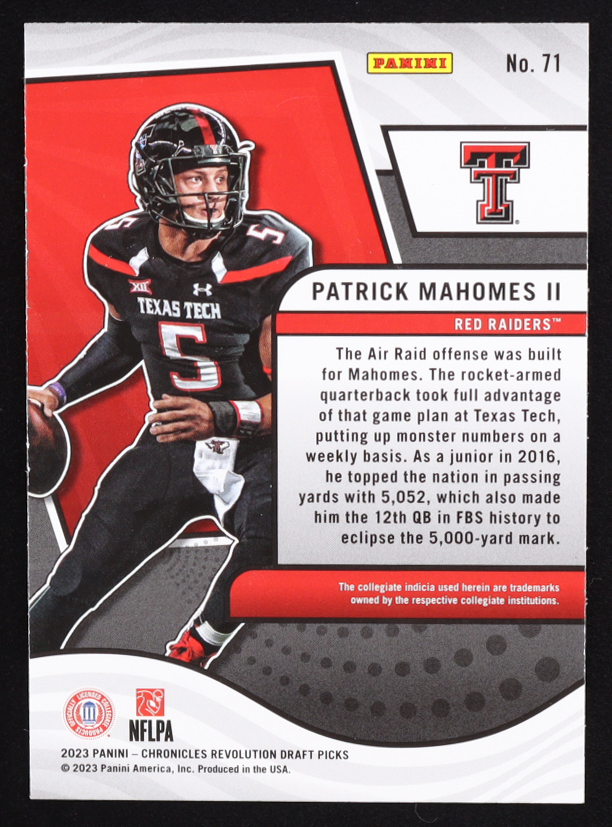 Patrick Mahomes II 2023 Panini Chronicles Draft Picks Revolution #71 at PristineAuction.com Patrick Mahomes II 2023 Panini Chronicles Draft Picks Revolution #71 at PristineAuction.com