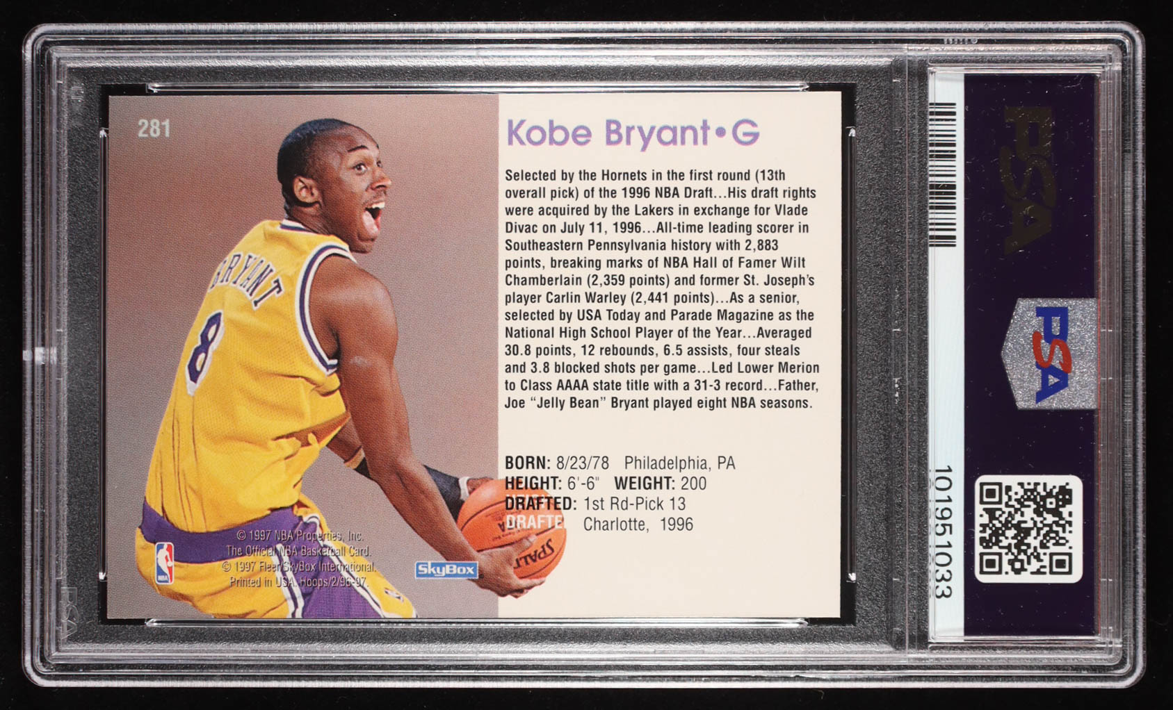 Kobe Bryant 1996-97 Hoops #281 RC (PSA 9) | Pristine Auction
