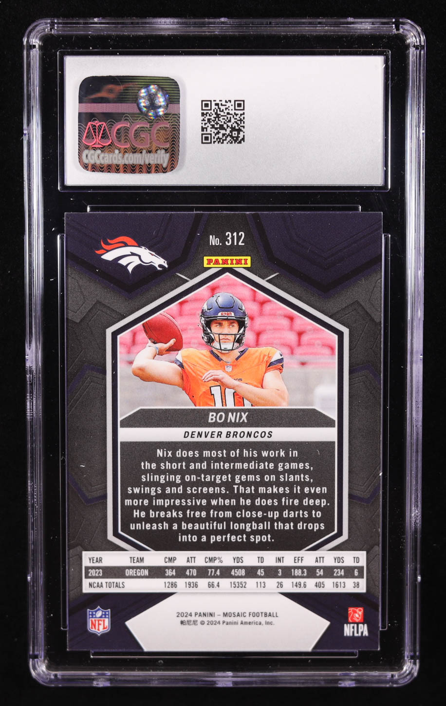 Bo Nix 2024 Panini Mosaic #312 RC (CGC 10) at PristineAuction.com Bo Nix 2024 Panini Mosaic #312 RC (CGC 10) at PristineAuction.com