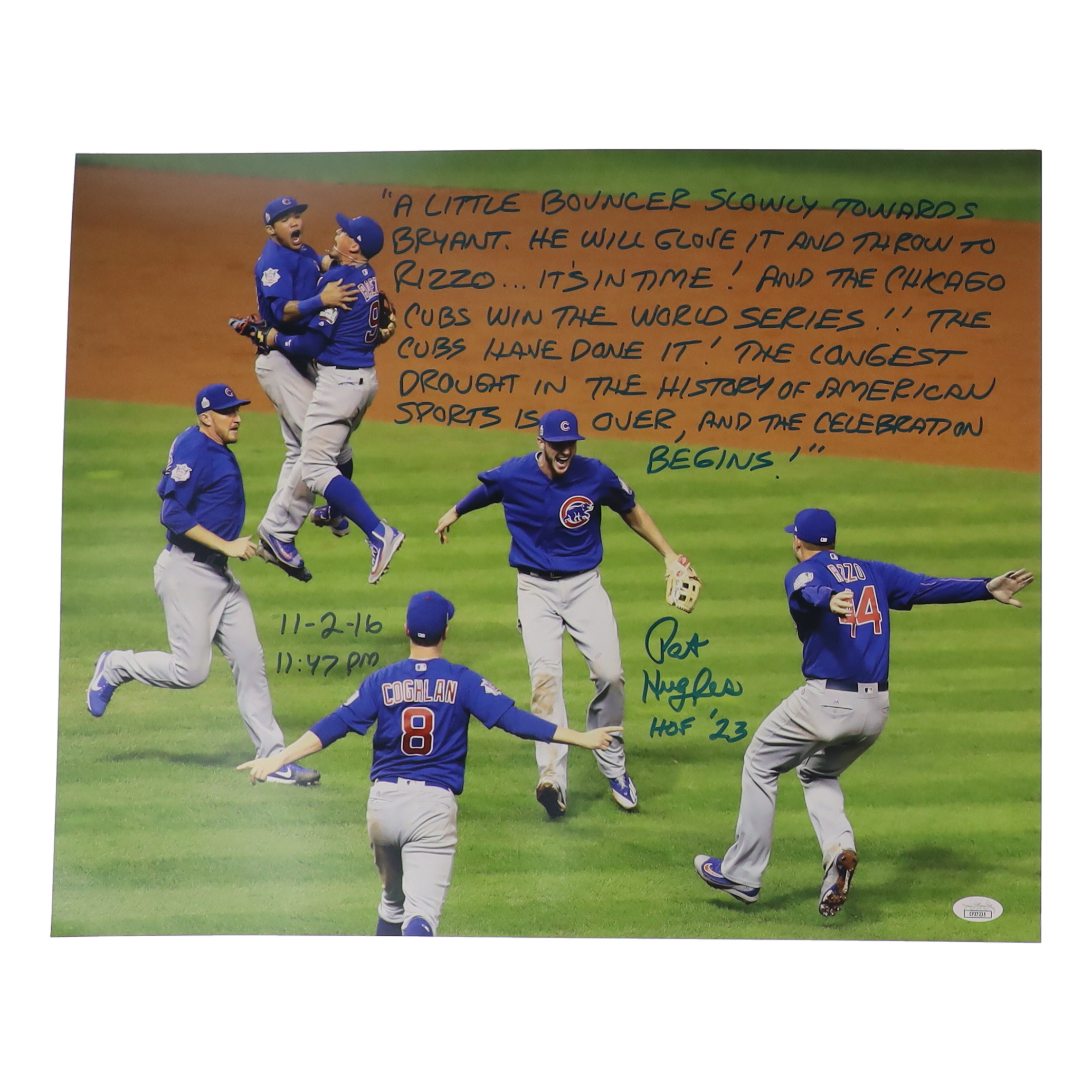 Pat Hughes Signed Cubs 16x20 Photo with Extensive Inscription (JSA) at PristineAuction.com Pat Hughes Signed Cubs 16x20 Photo with Extensive Inscription (JSA) at PristineAuction.com