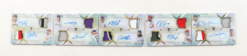Clayton Kershaw / Jose Altuve / Charlie Blackmon / Bryce Harper / Trevor Story / Joey Votto / Mike Trout / Buster Posey / Kris Bryant / Chris Sale 2018 Topps Triple Threads Deca Autograph Relic Combo Book #ARC-8 #8/10