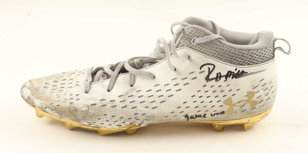 Riley Mills Signed Under Armour Clutch Fit Football Cleat Inscribed "Game Worn" (JSA) at PristineAuction.com Riley Mills Signed Under Armour Clutch Fit Football Cleat Inscribed "Game Worn" (JSA) at PristineAuction.com