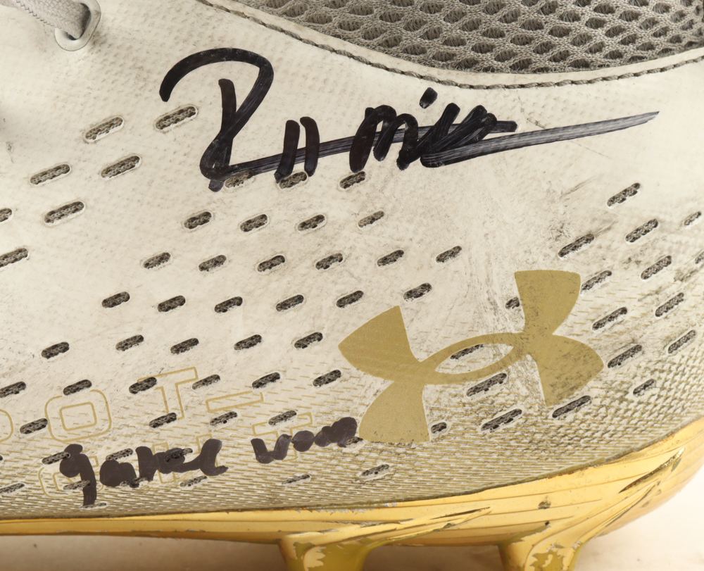 Riley Mills Signed Under Armour Clutch Fit Football Cleat Inscribed "Game Worn" (JSA) at PristineAuction.com Riley Mills Signed Under Armour Clutch Fit Football Cleat Inscribed "Game Worn" (JSA) at PristineAuction.com