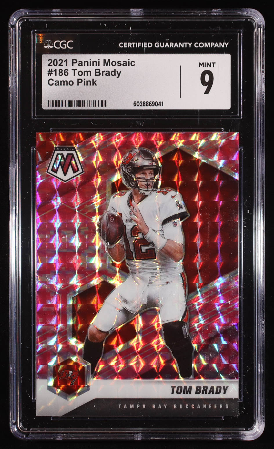 Tom Brady 2021 Panini Mosaic Mosaic Camo Pink #186 (CGC 9) at PristineAuction.com Tom Brady 2021 Panini Mosaic Mosaic Camo Pink #186 (CGC 9) at PristineAuction.com