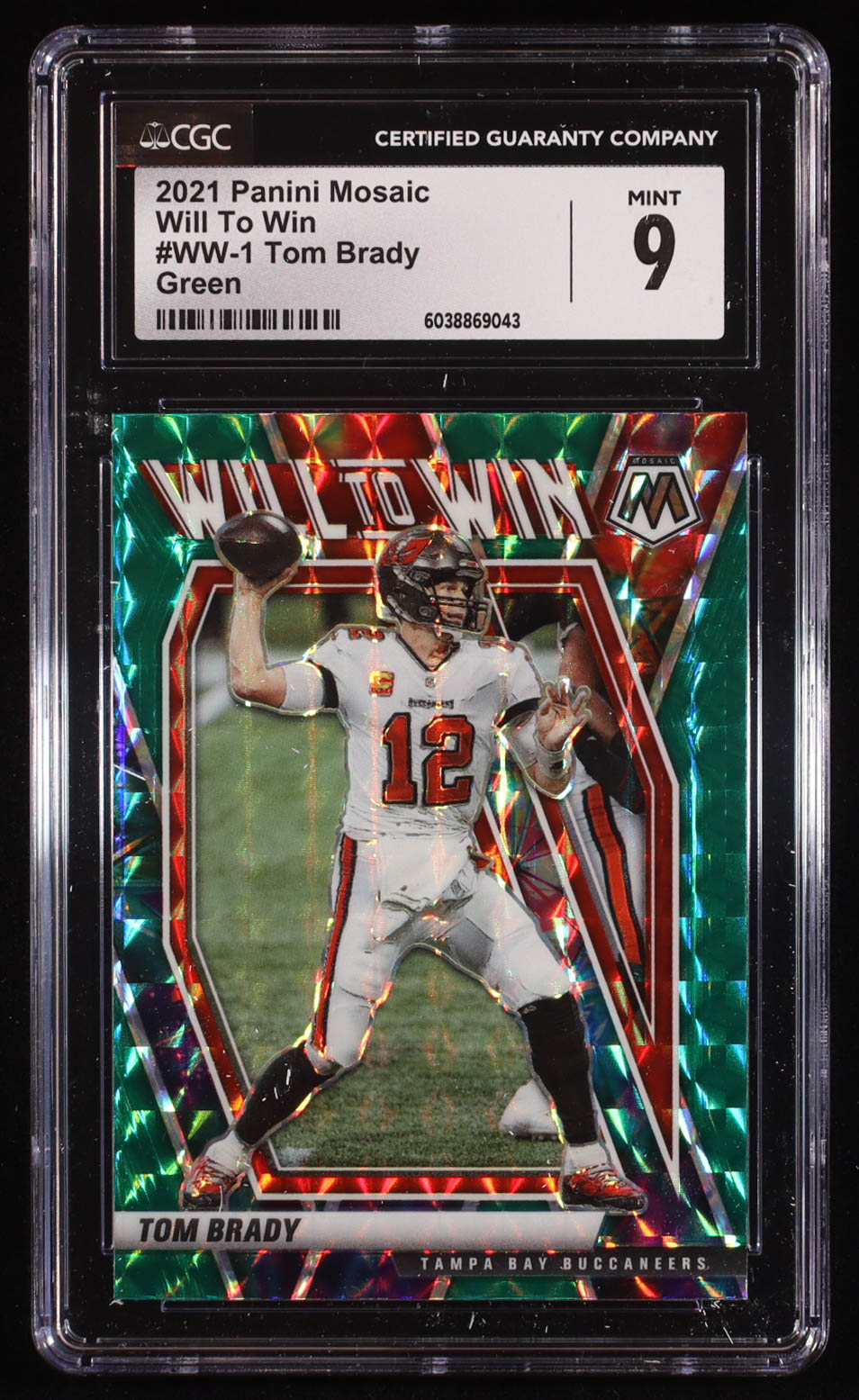 Tom Brady 2021 Panini Mosaic Will to Win Mosaic Green #1 (CGC 9) at PristineAuction.com Tom Brady 2021 Panini Mosaic Will to Win Mosaic Green #1 (CGC 9) at PristineAuction.com