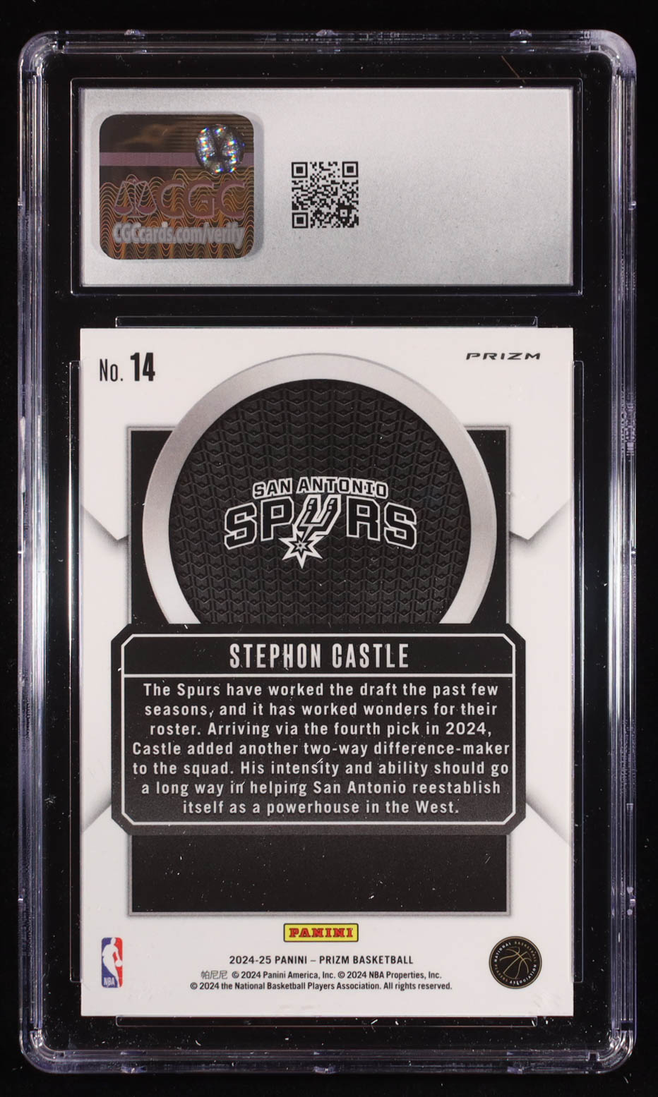 Stephon Castle 2024-25 Panini Prizm Talismen Prizms Silver #14 RC (CGC 9) at PristineAuction.com Stephon Castle 2024-25 Panini Prizm Talismen Prizms Silver #14 RC (CGC 9) at PristineAuction.com