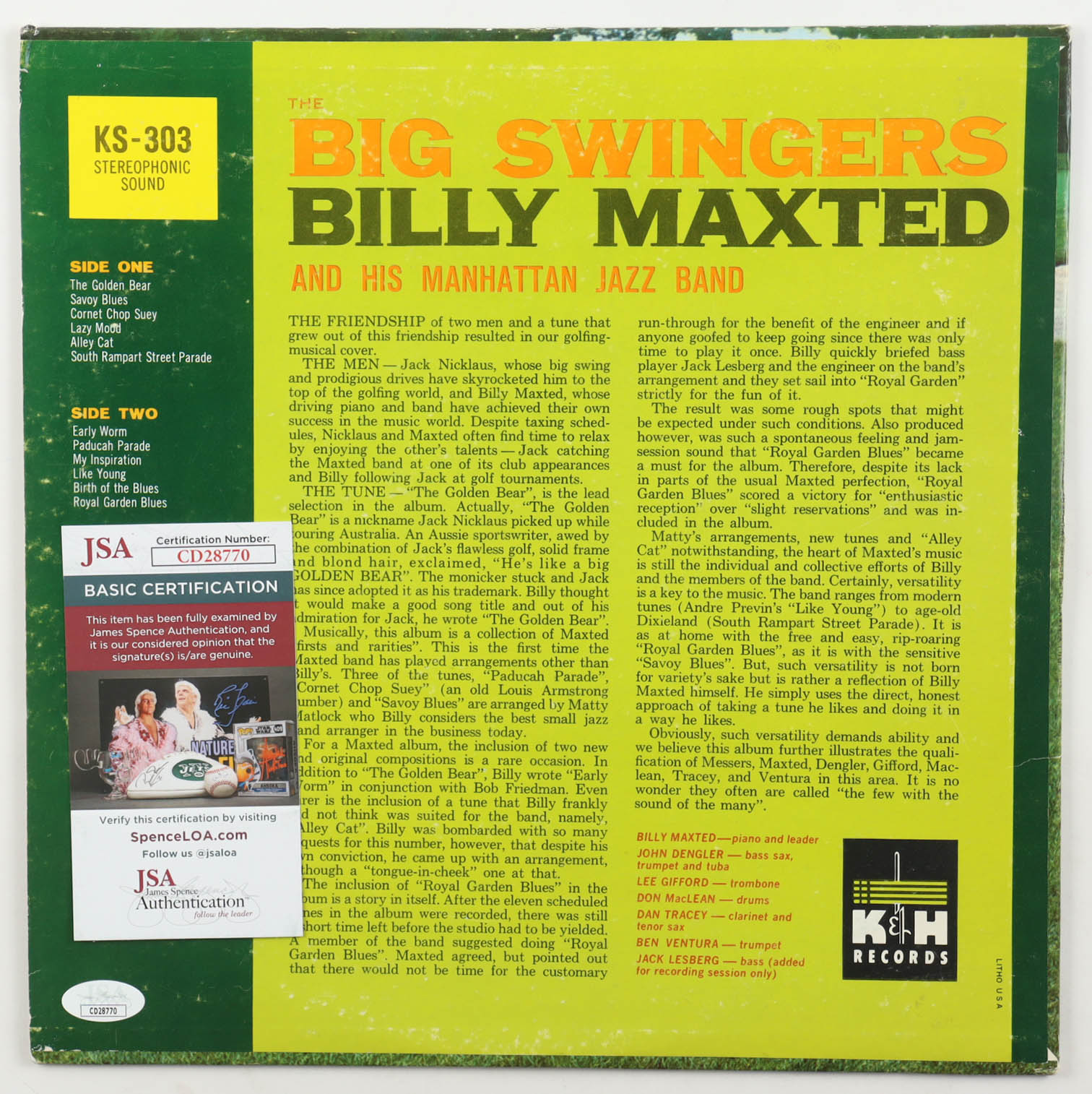 Jack Nicklaus Signed Billy Maxted "The Big Swingers" Vinyl Record Album Inscribed "All The Best" (JSA) at PristineAuction.com Jack Nicklaus Signed Billy Maxted "The Big Swingers" Vinyl Record Album Inscribed "All The Best" (JSA) at PristineAuction.com