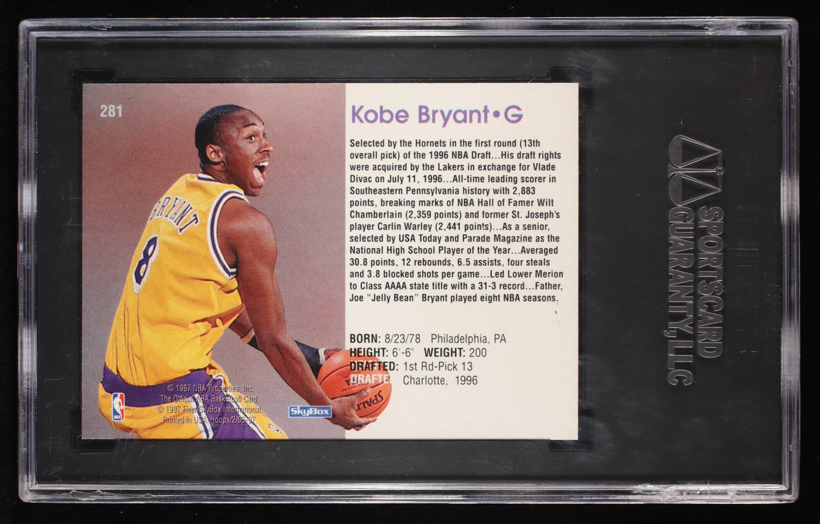 Kobe Bryant 1996-97 Hoops #281 RC (SGC 9) at PristineAuction.com Kobe Bryant 1996-97 Hoops #281 RC (SGC 9) at PristineAuction.com