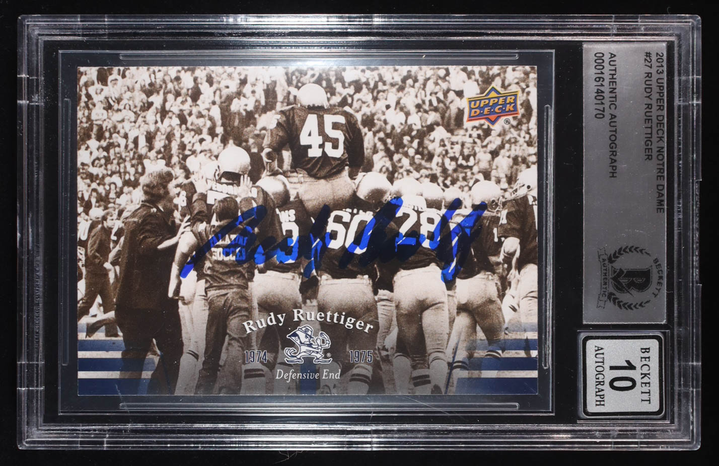 Rudy Ruettiger Signed 2013 Upper Deck Notre Dame #27 (Beckett Authentic) at PristineAuction.com Rudy Ruettiger Signed 2013 Upper Deck Notre Dame #27 (Beckett Authentic) at PristineAuction.com